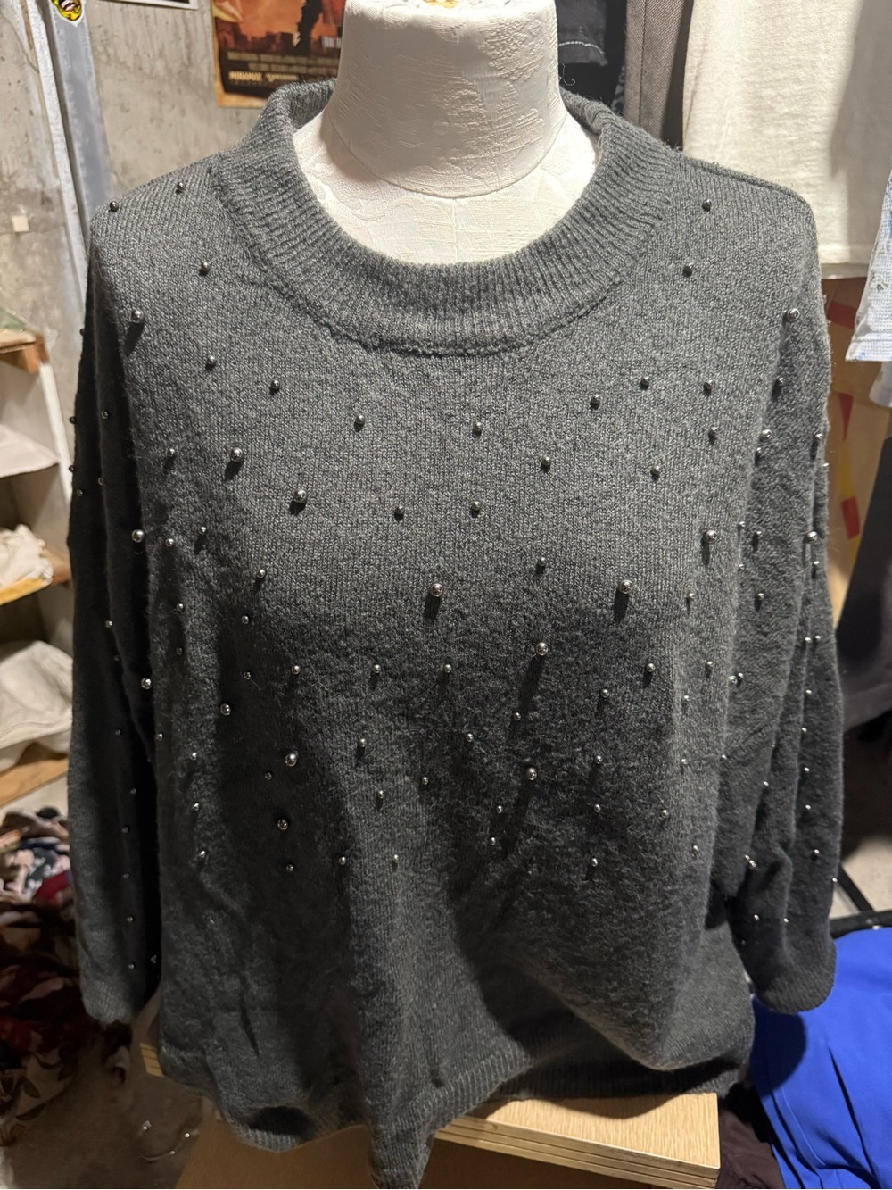 H&M Dark Gray Beaded Crewneck Sweater